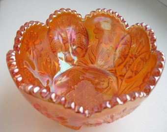 Vintage carnival glass marigold footed bowl
