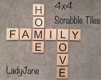 Scrabble Tiles/Scrabble Wall Art/Scrabble Letters/4x4 Wood Tiles/Scrabble Wall Tiles/Family Wall Tiles/Personalized Letters/Wall Gallery
