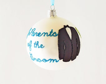 Parents of the Groom Blown Glass Ornament White Personalize Wedding Party Bridal Gift for Mom & Dad Keepsake Gifts by Viva La Holiday