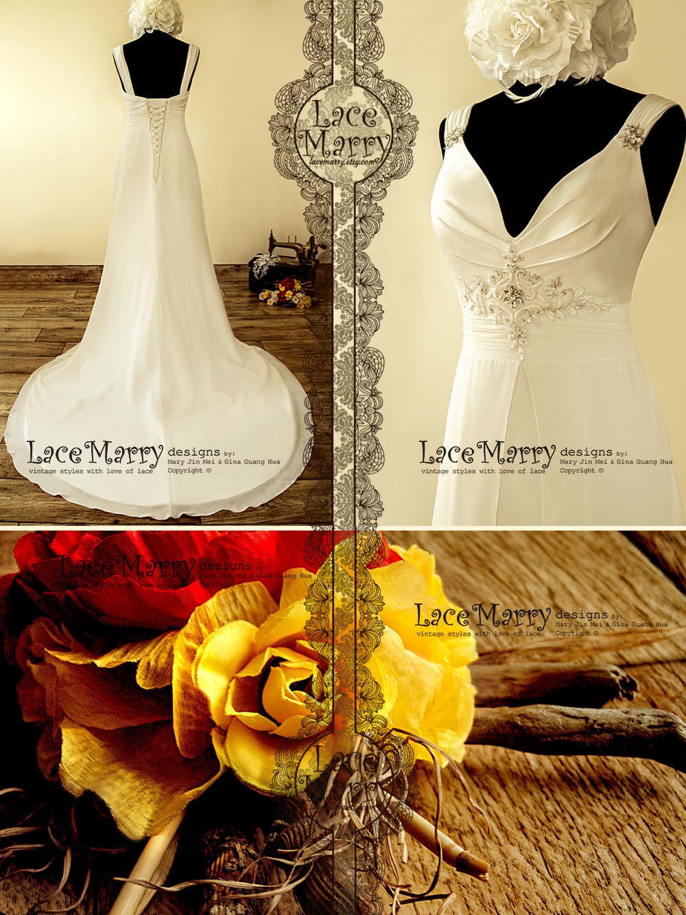 Elegant A-Line Chiffon Wedding Dress with Hand-Beaded