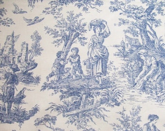 Blue Toile Fabric Remnants Waverly Country Life in 4 Pieces 16 Inch Wide Upholstery Fabric