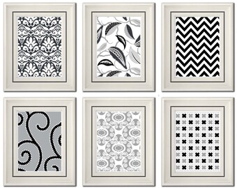 Set of Six Modern Fuchsia/Gray Wall Art- 5xx7 Print Set - Home Decor (Unframed)