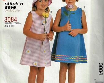 McCall's Easy Patterns#3084 Childrens Sleeveless A-line Dress Size 2-5 Uncut Factory Folded