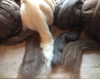 Black BFL, Corriedale, Jacob and Shetland Roving for Needle Felting/Spinning, 2oz bundles