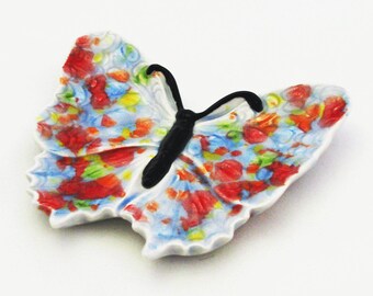Ceramic Butterfly Tea Bag Holder or Small Spoon Rest Bright Colorful Kitchen Decor or Dining Table Accent Ceramic Pottery Made in the USA
