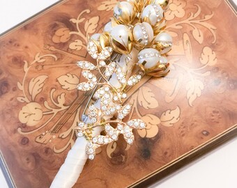 Wedding boutonniere, Groom Boutonniere,Crystal Brooch Boutonniere, Pearls Groom Broach Boutonniere,Flower Groom Boutonniere
