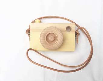 Toy Camera || Yellow || Leather Camera Strap || Pine