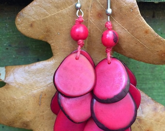 Tagua Earrings, Eco Friendly jewelry, handmade, empowering women, tagua nut, Tagua jewelry, eco friendly earrings, red earrings, earrings