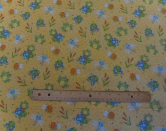 Yellow Doodle Bug Turtle/Frog Flannel Fabric by the Yard
