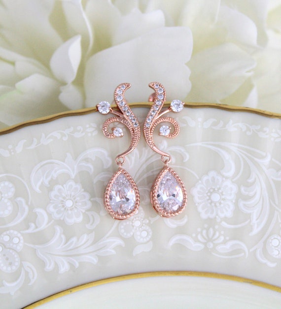 Rose Gold earrings Simple Bridal earrings Bridal jewelry