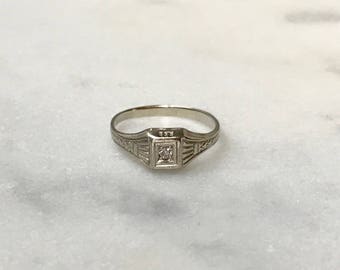 White Gold Art Deco and Diamond Baby / Pinky / Midi Ring