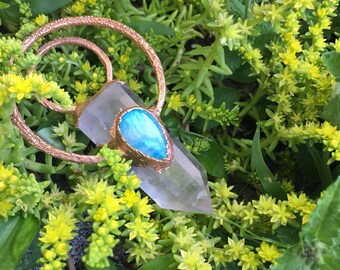 Rose Quartz Necklace, Moonstone Necklace, Statement Necklace, Copper Electroform Necklace, Rose Quartz and Moonstone Necklace, Rose Quartz