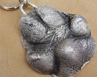 Paw Print Keychain Dog Paw Key Chain Personalized in Sterling Silver Small Paw Only