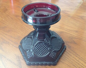 Vintage Avon Red Cape Cod Glass Hurricane Candle Base 1970s Avon