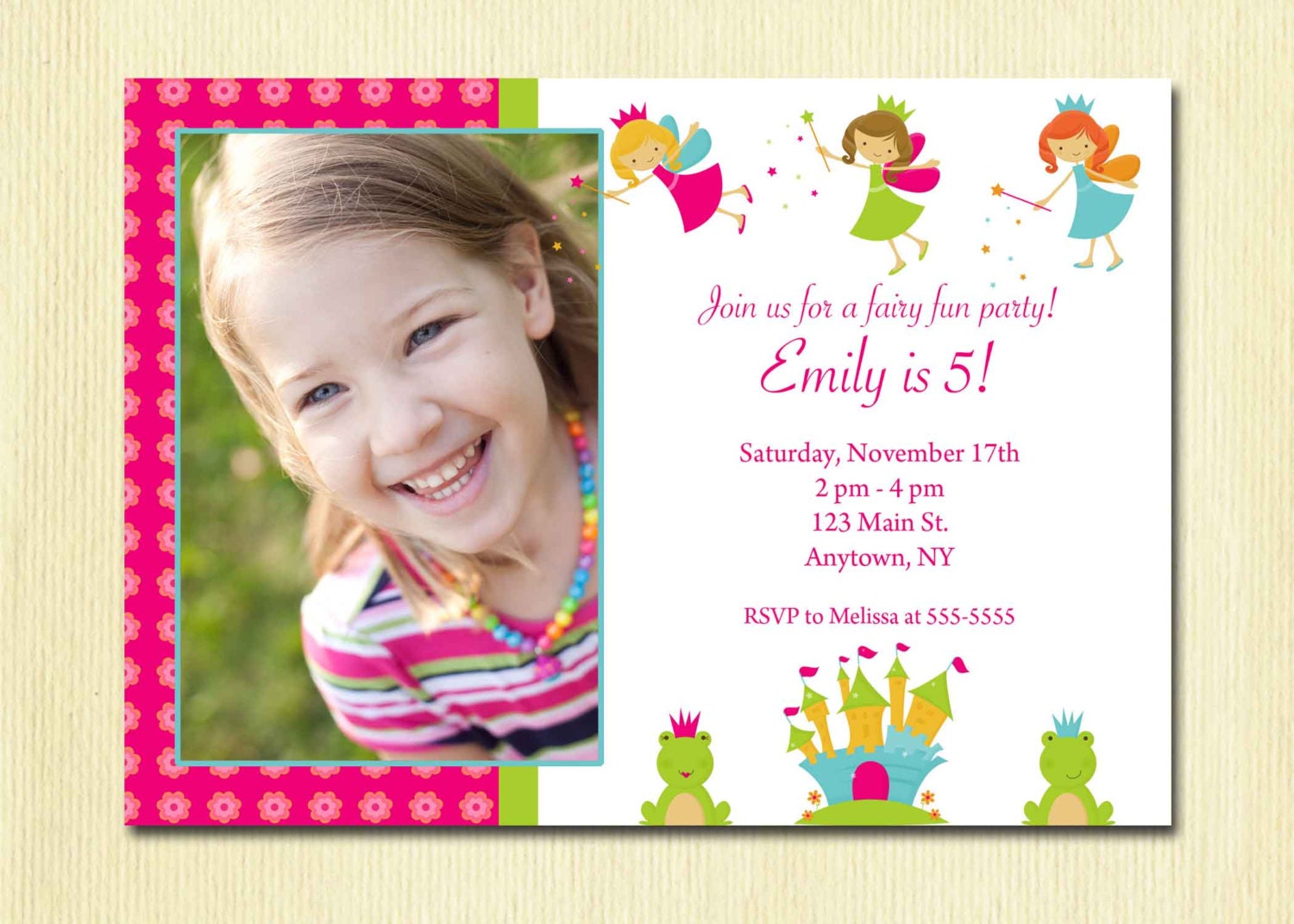 birthday invitation year wording 4 old Photo Invitation Girls Fairy Princess DIY Birthday Party