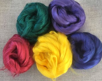 Dyed Bamboo Roving Starter Kit Vegan Fiber 100 gr Needlefelt Spinning Red Green Yellow Blue Purple Spin Flora plant fibre Free Shipping
