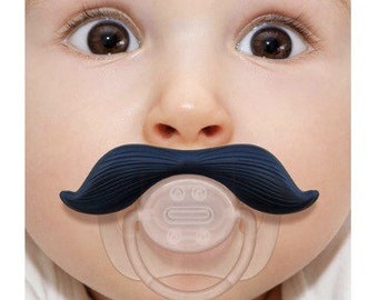 Mustache Pacifier, Mustache Baby Pacifier, Cowboy, Black Mustache, available in two styles "Ladies Man" black mustache or "The Cowboy" brown