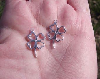 2 PENDANTS CLOVER FOUR LEAVES IN 925 STERLING SILVER. 22 X 13 X 2 MM.