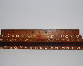 Vintage Hand Painted Wood Ruler with Stand