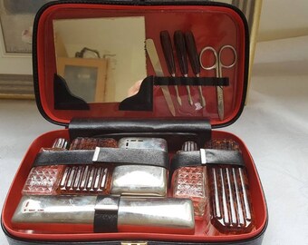 1960 french Vintage Vanity Travel Kit, Toiletry Case, Grooming Set,man travel case