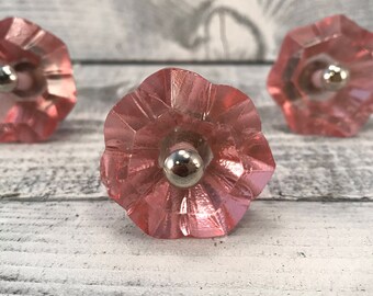 Pink Faceted Glass Knobs Child's Room Dresser Drawer Knob or Furniture Pulls, Vanity Cabinet Supplies, Item #562561735