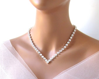 V Necklace, Wedding Necklace, Rhinestone Necklace, Bride Necklace, Swarovski Jewelry, Crystal Necklace, Wedding Jewelry, Bridal Necklace
