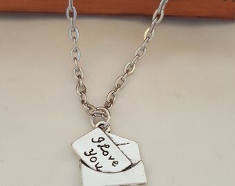 I love You Letter Necklace, Envelope Pendant Silver Style Necklace, Classic Love Necklace