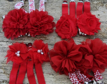 THIGH HIGH sock GARTERS - crocodile clips - onto shorts or knickers - pretty shabby flowers - roses are red- Gothic sock suspenders
