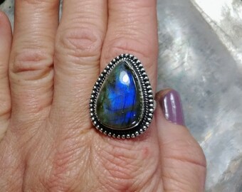 Blue Labradorite Statement Ring - Size 8.75