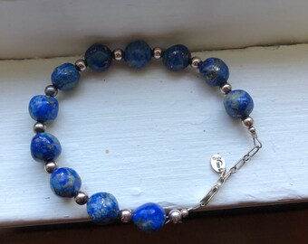 Vintage Carolyn Pollack Relios Sterling Silver Blue Lapis Beaded Bracelet