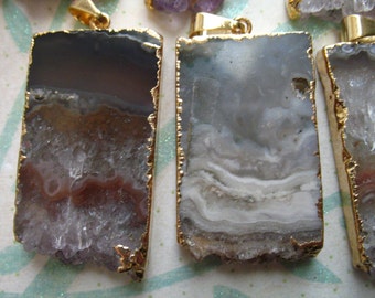 1-10 pc, Amethyst STALACTITE Slice Slab Pendant Charm, 24k Gold Electroplated, ap41.6tl