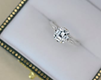 1.10 Ct. Asscher Cut Vintage Inspired Diamond Engagement Ring on 14K White Gold