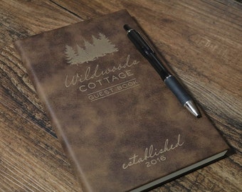 Personalized Guest Book, Engraved Leather Notebook, Personalized Journal, Customized Leather Gift, Leatherette Journal, Cabin Decor, Cottage