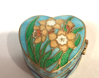 Vintage Enamel Lidded Pot - Daffodil Design.