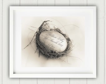 Personalized Baby Gift, Baby Name Print, Unique Baby Gift, New Baby Keepsake, Personalized New Baby, Baby Keepsake Print, Egg in Nest Print