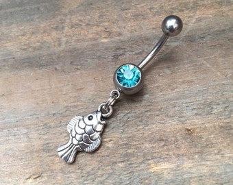 Fish Belly Button Ring, Fish Body Jewelry, Belly Ring, Nautical Belly Button Ring