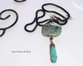 Necklace Folium • ceramic, polymer • Bohemian chic green trend