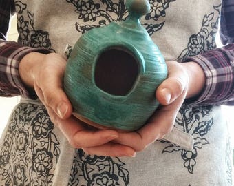 Handmade stoneware salt pig, salt cellar, turquoise green