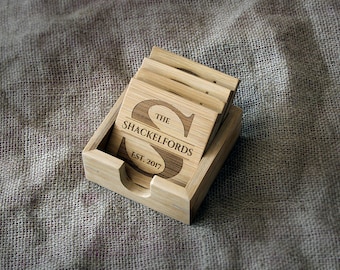 Custom Coasters, Wedding Gift, Personalized Coasters, Custom Engraved Bamboo Coasters, Quantity discounts