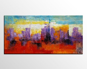 Large Art, Oil Painting, Cityscape Painting, Canvas Art, Framed Art, Abstract Art, Abstract Painting, Abstract Wall Art, Abstract Landscape