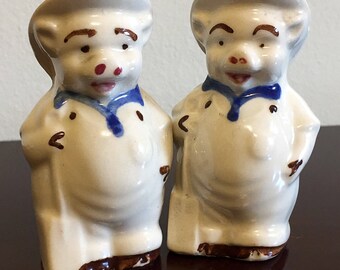 Vintage Pigs in Hats Salt & Pepper Shakers - Ceramic
