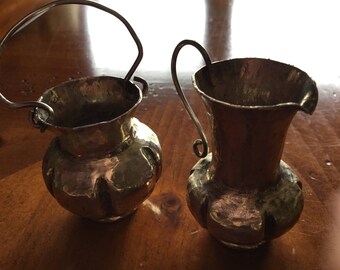 Pair Of MINIATURE PAIL and WATER Pitcher ~ Metal