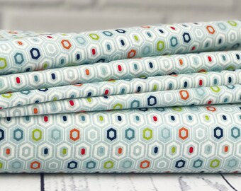 END OF BOLT 1 yard piece - Game Day Fabric - Sports Hexagon Multi Fabric - Lori Whitlock - Riley Blake Fabric - Aqua Fabric - Sports Fabric