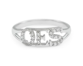 OES Sterling Silver Ring with simulated diamonds// Order of the Eastern Star// Free Masonic// Co Ed Fraternity// OES Merchandise// OES Gifts
