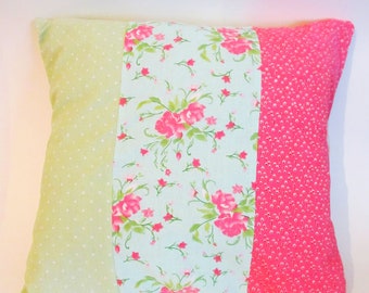 Pink and Green Patchwork Cushion Cover