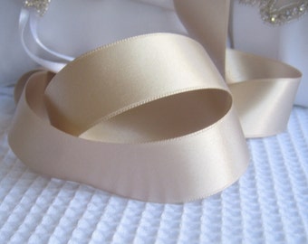 Champagne Satin Ribbon Double Sided 1", 1.5", 2.25" High Quality Satin Weddings, Invitations, Sashes, Apparel, Headbands By the Yard
