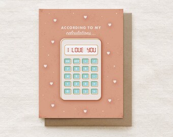 Cute I Love You Card, Anniversary Card, Nerdy Love Card, Card for Boyfriend, Card for Him for Husband, Valentine's Day Card - Calculator