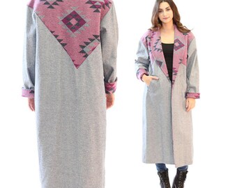 Vtg 80s Southwestern Coat | Ethnic denim Native jean duster trench coat Jacket M L