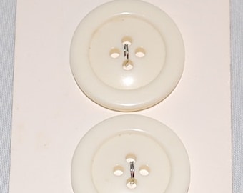 1 Inch Round White Buttons on card by La Mode - 2 Buttons per Card