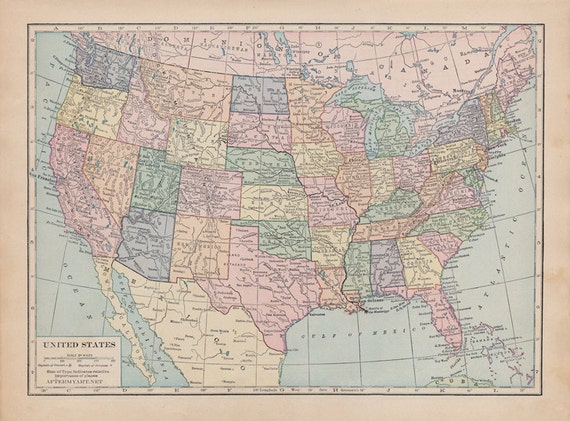 Vintage Map of The United States of America Fabric Fat